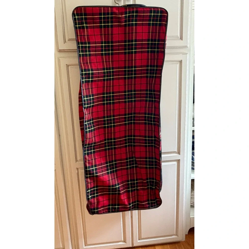 Vintage Hanging Garment Bag Red Tartan Plaid Travel Suit Carrier Luggage
